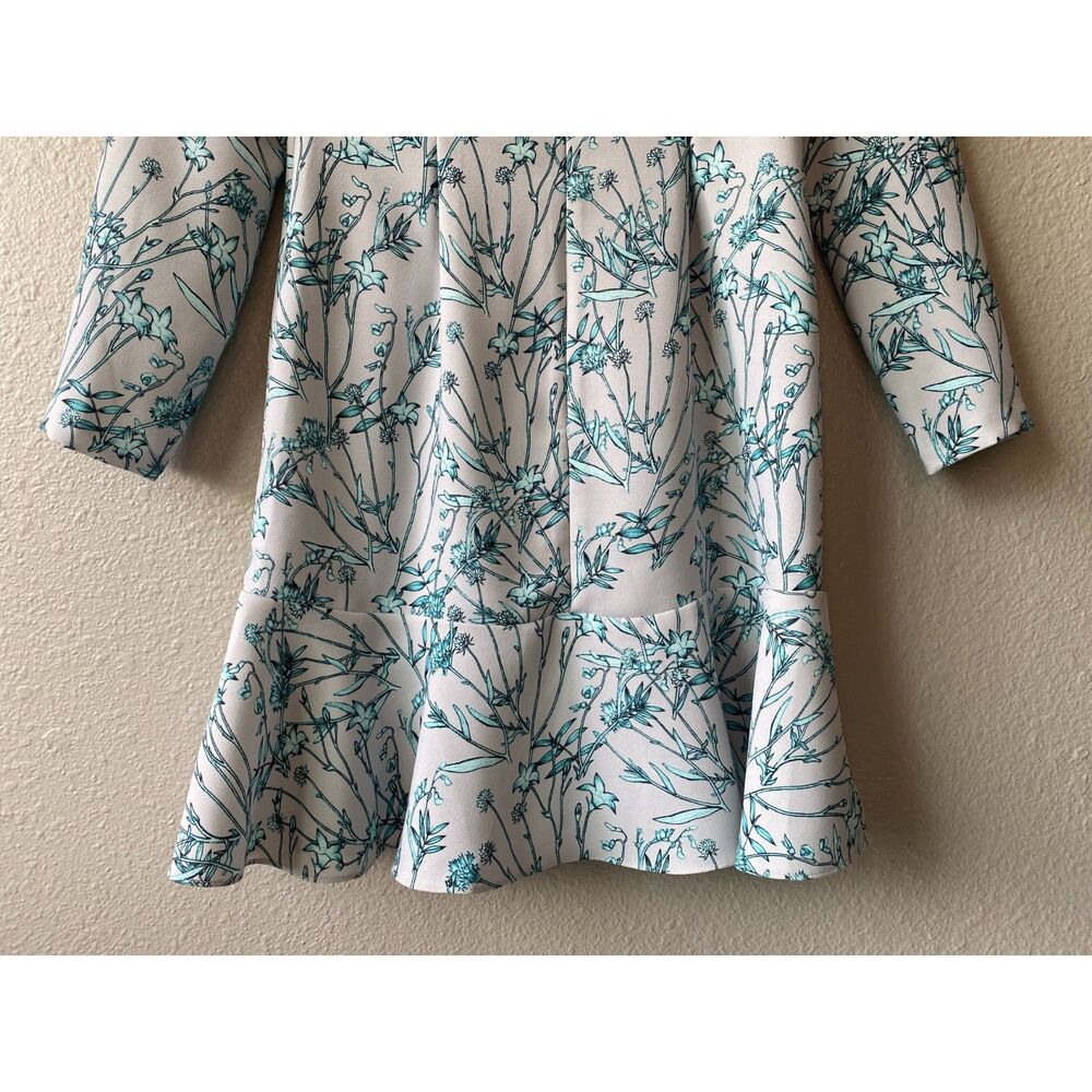 Banana Republic Floral Long Sleeve Drop Waist Dress Gray Turquoise - Picture 7 of 9